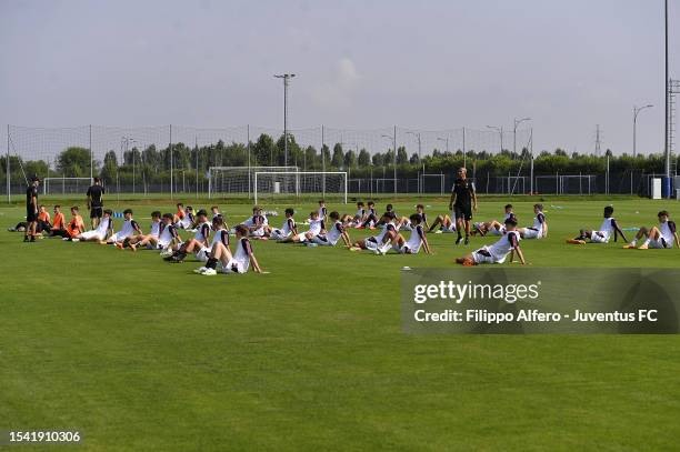 Juventus players during a Juventus U19 Training Session at Juventus Center Vinovo on July 19, 2023 in Vinovo, Italy.