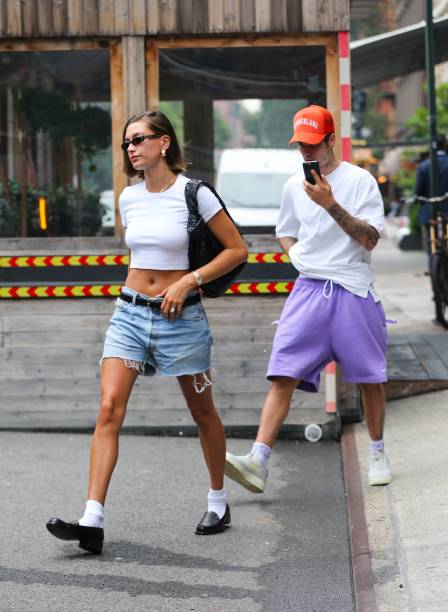 Hailey Bieber and Justin Bieber are seen leaving a restaurant on July 19, 2023 in New York, New York.