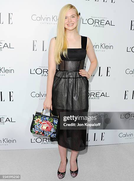 Actress Elle Fanning arrives at the 19th Annual ELLE Women In Hollywood Celebration at the Four Seasons Hotel Los Angeles at Beverly Hills on October...