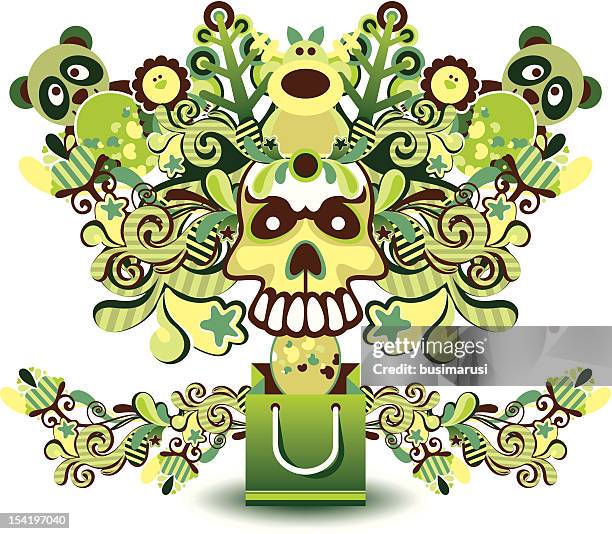 festive vector composition with a skull - moose stock illustrations