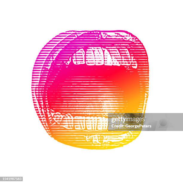 stockillustraties, clipart, cartoons en iconen met close up of mouth screaming with glitch technique - schreeuwen