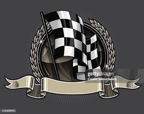 checkered flag racing champion emblem - chequered flag stock illustrations