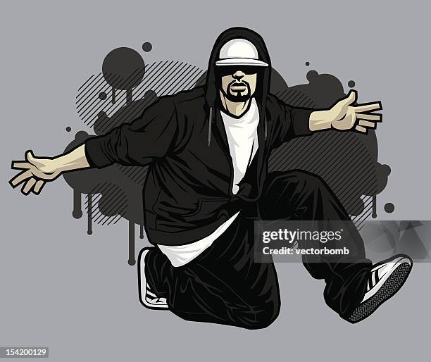 male hip-hop apparel model: zipped hoodie dancer - gangsta rappers stock illustrations