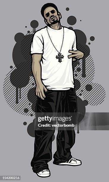 illustrations, cliparts, dessins animés et icônes de mâle hip-hop vêtements modèle: t-shirt posture - gangsta rap