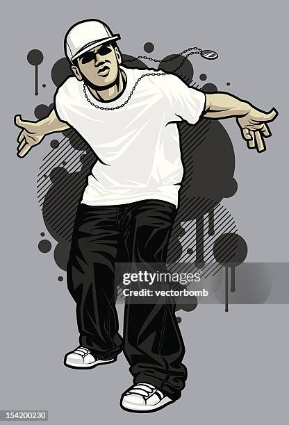 männliche hip-hop-bekleidung modell: t-shirt-pose - hiphop stock-grafiken, -clipart, -cartoons und -symbole