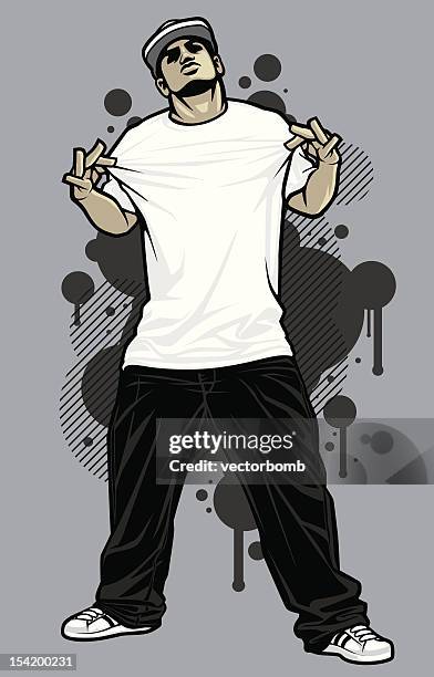 male hip-hop apparel model: t-shirt pose - gangsta rappers stock illustrations