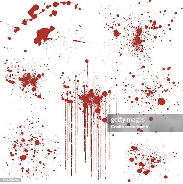 set of various blood splatters - red paint splash stock illustrations