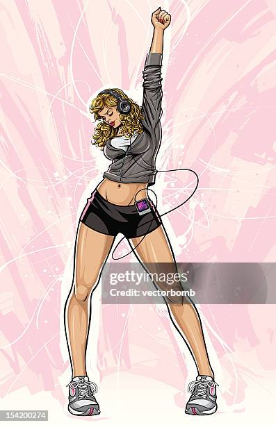 female exercise model: fist to the sky pose - warm up exercise stock illustrations