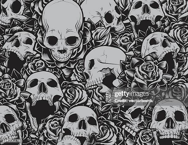 illustrazioni stock, clip art, cartoni animati e icone di tendenza di capo e rose di sfondo - cranio
