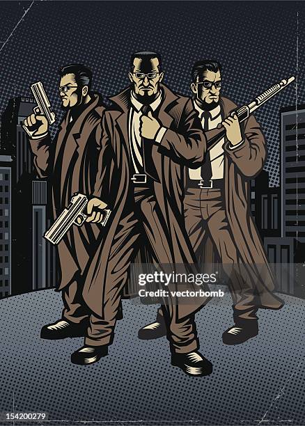 trench coat mafia - trench coat stock illustrations