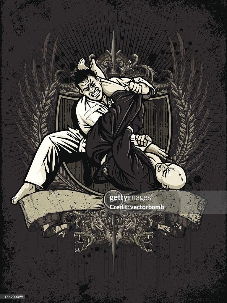 Brazilian Jiu Jitsu Fighters: Armbar from Guard - Heraldry Version