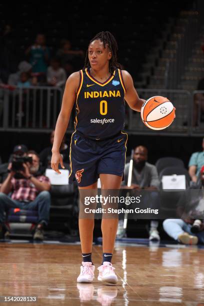 Kelsey Mitchell of the Indiana Fever goes to the basket during the game on July 19, 2023 at Capital One Arena in Washington, D.C. NOTE TO USER: User...