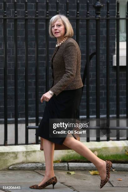 Home Secretary Theresa May arrives at Number 10 Downing Street to attend the weekly Cabinet meeting on October 16, 2012 in London, England. Home...