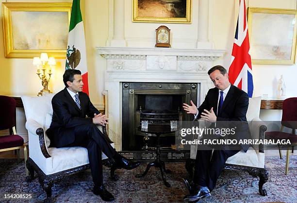 British Prime Minister David Cameron meets with Mexican president-elect Enrique Pena Nieto at 10 Downing Street in London on October 16, 2012. Pena...