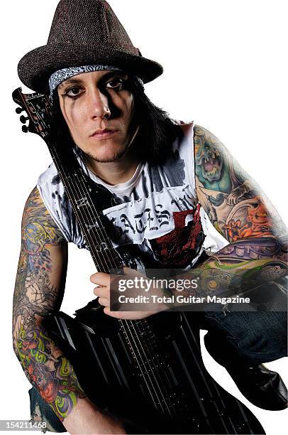 This image has been digitally manipulated) Portrait of Synyster Gates, guitarist with American hard rock group Avenged Sevenfold, taken on March 8,...