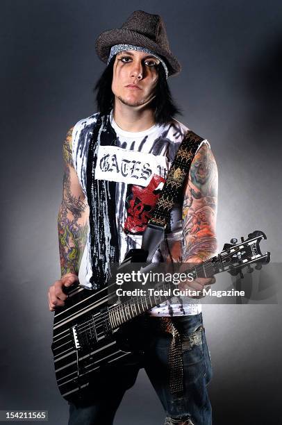 This image has been digitally manipulated) Portrait of Synyster Gates, guitarist with American hard rock group Avenged Sevenfold, taken on March 8,...