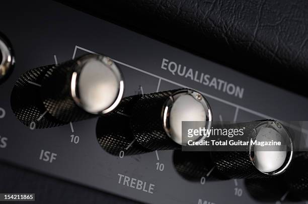 Detail of the equalisation knobs on a Blackstar HT-5 mini-stack, taken on January 30, 2009.