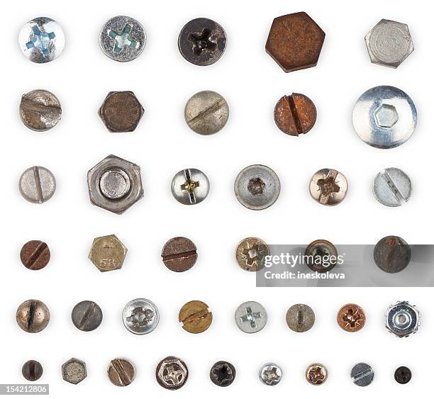 screws and bolts (clipping path) - weathered stock pictures, royalty-free photos & images