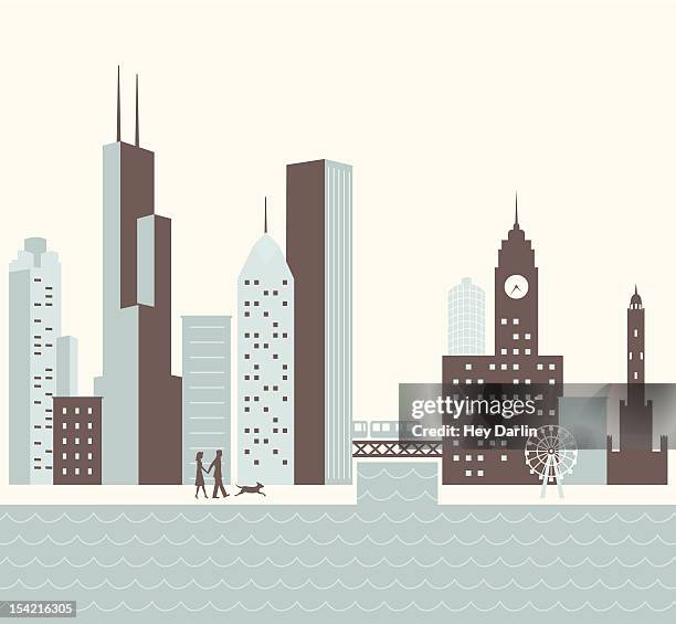 chicago walk - wrigley building chicago stock illustrations