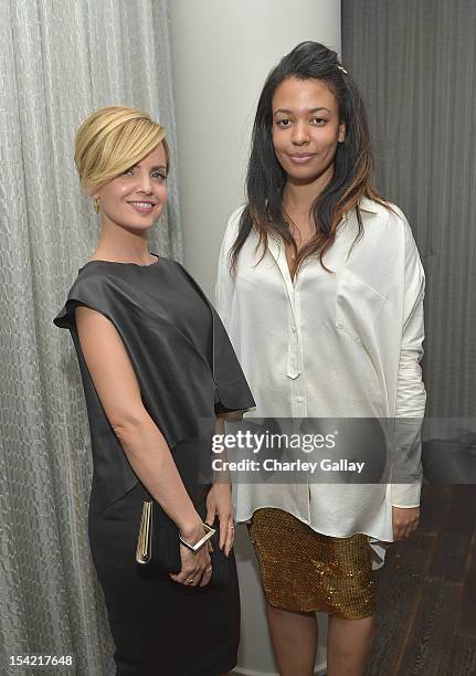 Actress Mena Suvari and GenArt Fashion Curator Aurora James attend GenArt's 14th Annual Fresh Faces In Fashion Intimate Dinner at Andaz on October...