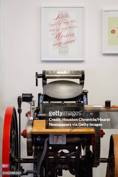 The 1898 Chandler and Price Old Style letterpress at Spindletop Design and Workhorse Printmakers, Wednesday, Aug. 28 in Houston. Jennifer Blanco,...