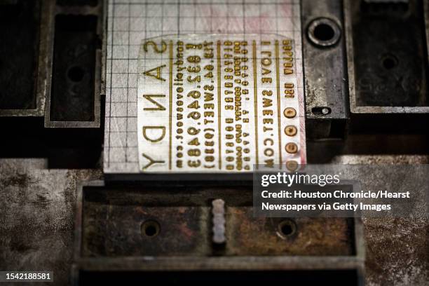 Photo polymer plate used in the letterpress process at Spindletop Design and Workhorse Printmakers, Wednesday, Aug. 28 in Houston. Jennifer Blanco,...