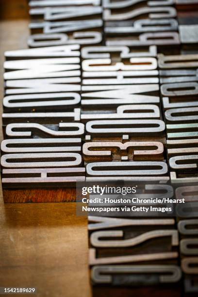 Wood type waits to be used at Spindletop Design and Workhorse Printmakers, Wednesday, Aug. 28 in Houston. Jennifer Blanco, John Earles and Joe Ross,...