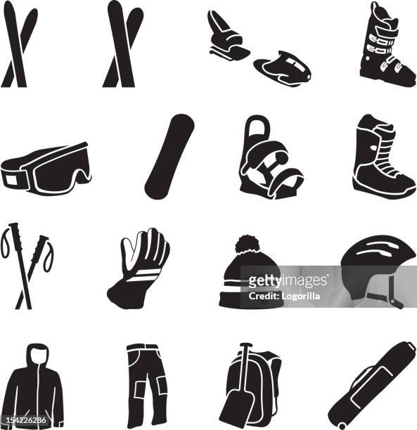 ski equipment icons - skier silhouette stock illustrations