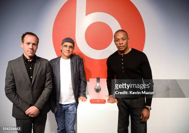 President and COO of Beats By Dre Luke Wood, Jimmy Iovine and Dr. Dre launch the Beats by Dr. Dre Pill at the Beats Store in Soho, NY on October 16,...