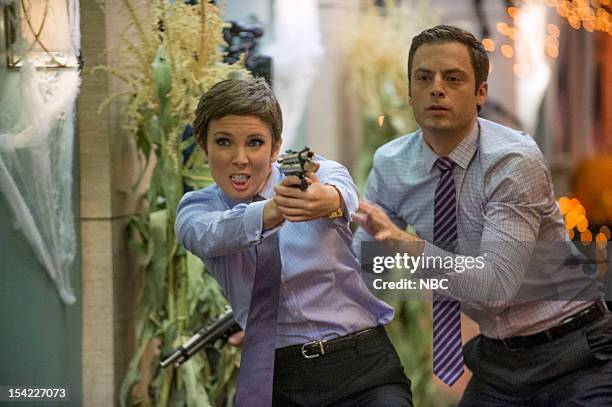 The Two George Colemans" Episode 108 -- Pictured: June Diane Raphael as Dr. Jill Leiter, Justin Kirk as Dr. George Coleman --