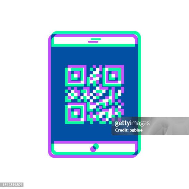 tablet pc with qr code. icon with two color overlay on white background - looking at data on tablet stock illustrations