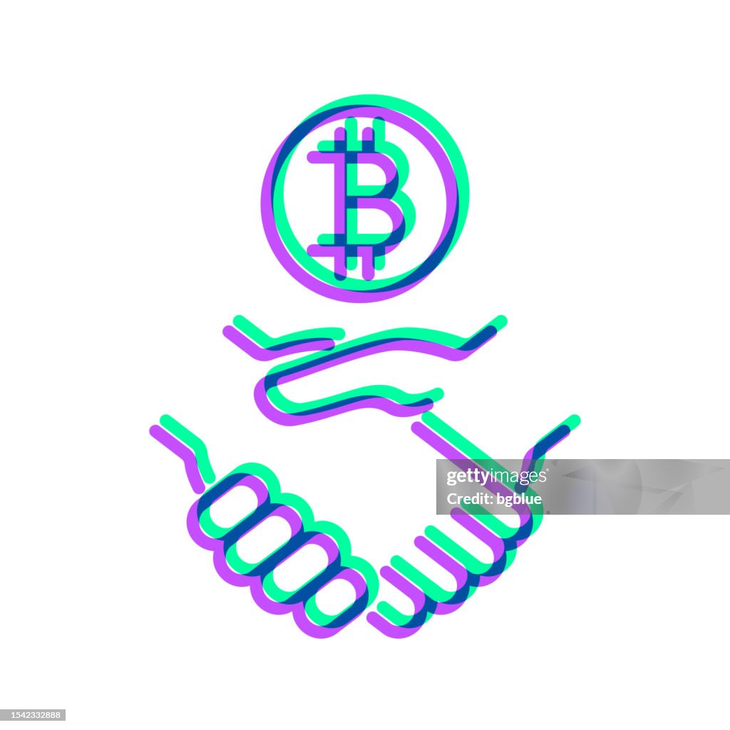 Bitcoin agreement. Icon with two color overlay on white background