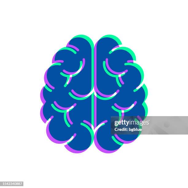 brain in top view. icon with two color overlay on white background - human-brain-top-view stock illustrations