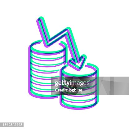 Money decrease. Icon with two color overlay on white background Money decrease. Icon with two color overlay on white background