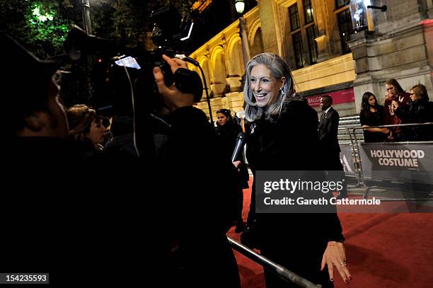 Deborah Nadoolman Landisis interviewed as she arrive at the launch dinner for the new Hollywood Costume exhibition at the V&A Museum on October 16,...