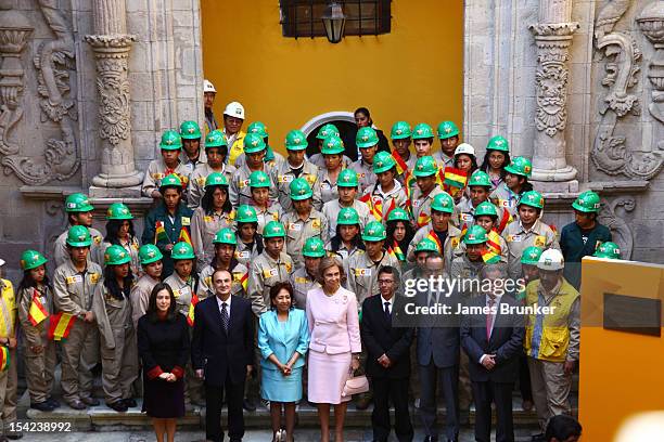 October 16: Queen Sofia of Spain meets students of the La Paz Art School during a visit to the National Art museum on October 16, 2012 in La Paz,...