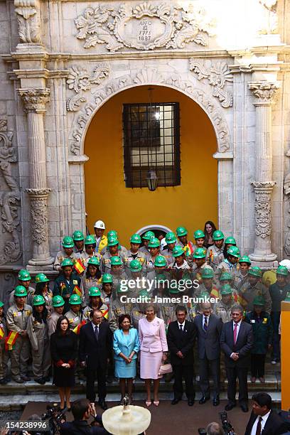 October 16: Queen Sofia of Spain meets students of the La Paz Art School during a visit to the National Art museum on October 16, 2012 in La Paz,...