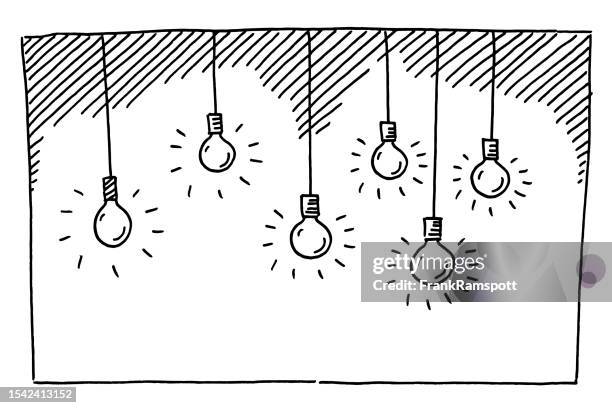 set of simple light bulbs hanging drawing - hanging light bulb stock illustrations