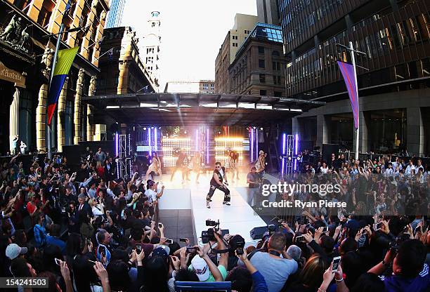 South Korean rapper Psy, performs live on Channel 7's "Sunrise" at Martin Place on October 17, 2012 in Sydney, Australia.