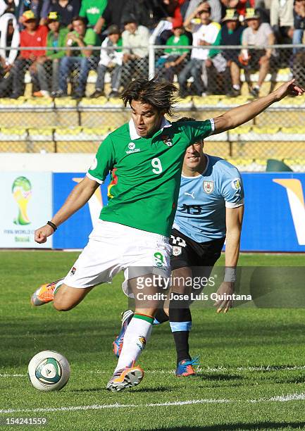 Marcelo Martins of Bolivia in action during a match between Uruguay and Bolivia as part of the South American Qualifiers for the FIFA Brazil 2014...