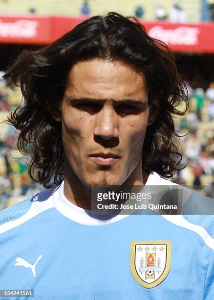 Edinson Cavani of Uruguay looks on prior to a match between Uruguay and Bolivia as part of the South American Qualifiers for the FIFA Brazil 2014...