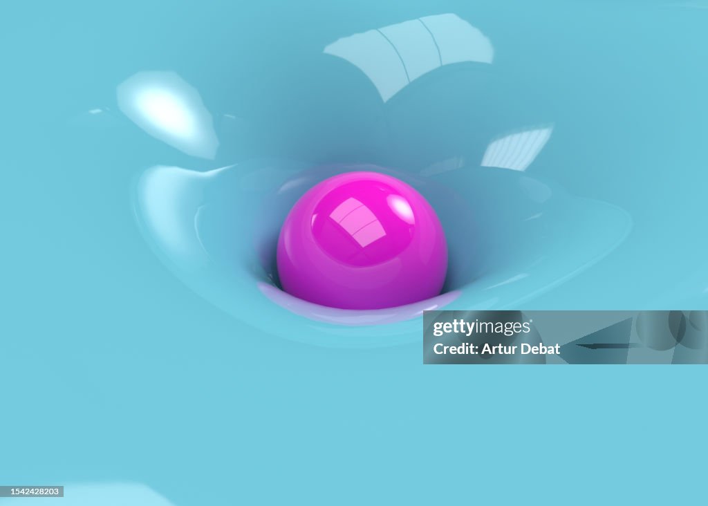 3D digital render of a sphere falling and deforming the material surface.