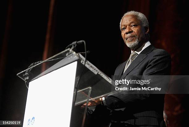 Former Secretary General of the United Nations Kofi Annan attend the 2012 Global Leadership Awards Dinner at Cipriani 42nd Street on October 16, 2012...