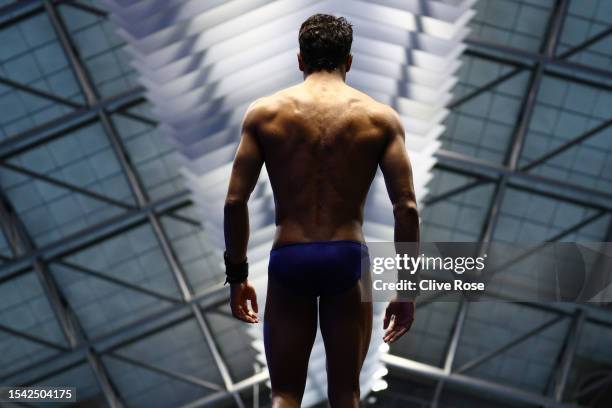 Kyle Kothari of Great Britain prepares to dive during a training session ahead of the Fukuoka 2023 World Aquatics Championships at the Fukuoka...