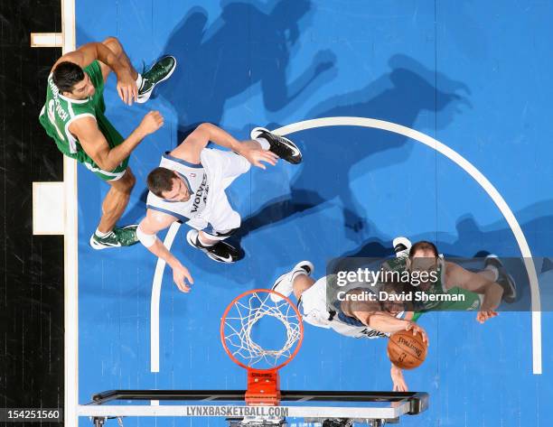 Nikola Pekovic of the Minnesota Timberwolves grabs the ball against the Maccabi Haifa on October 16, 2012 at Target Center in Minneapolis, Minnesota....