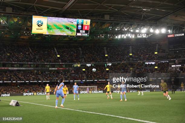 General view of play during the International Friendly match between the Australia Matildas and France at Marvel Stadium on July 14, 2023 in...