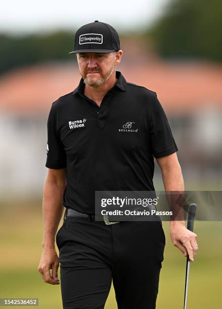 Jimmy Walker of the United States looks on from the 8th green during Day Two of the Genesis Scottish Open at The Renaissance Club on July 14, 2023 in...