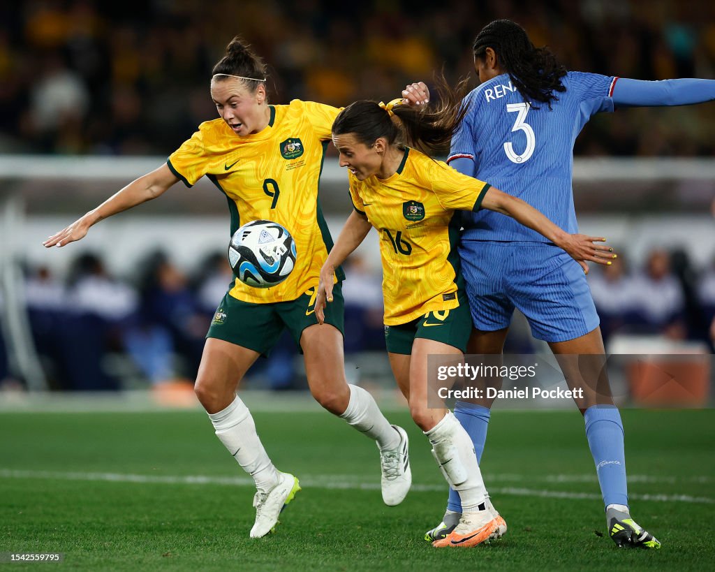 Hayley Rasa Hayley Raso of the Matildas and Caitlin Foord of the Matildas in ...