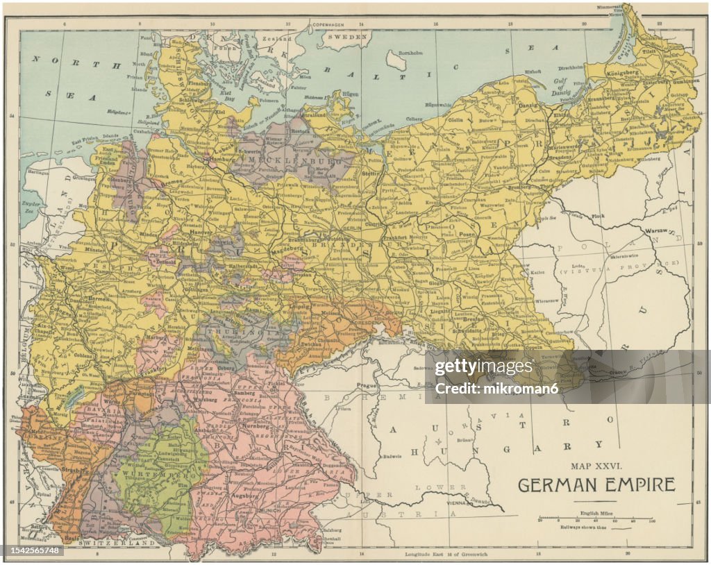 Old chromolithograph map of German Empire