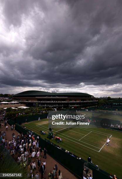 Gordon Reid of Great Britain in action against Gustavo Fernandez of Argentina in the Men's Wheelchair Singles Quarter Final during day ten of The...